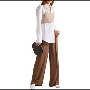 Theory “Ryderidge” brown silk crepe de chine wide leg pants
